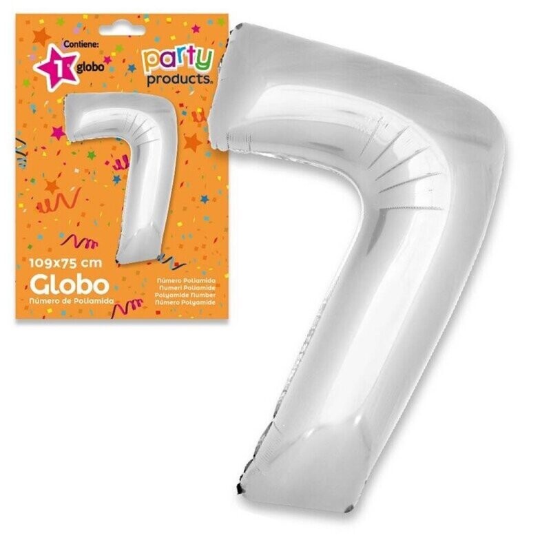 Globo metalizado xl plateado No. 7, 109x75cm