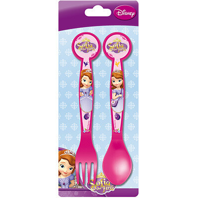 Set 2 cubiertos licencia oficial disney Princesa sofia, compuesto por tenedor y cuchara