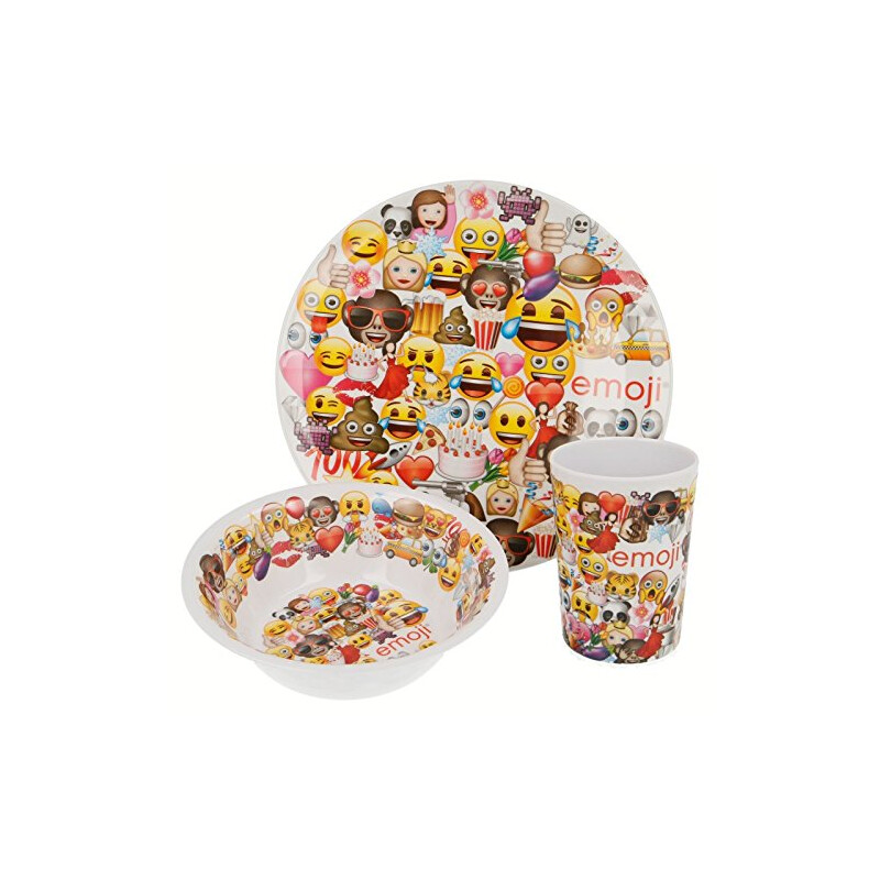 Set 3 piezas vajilla de la licencia oficial Emoji, producto de melamina, contiene plato, cuenco y vaso