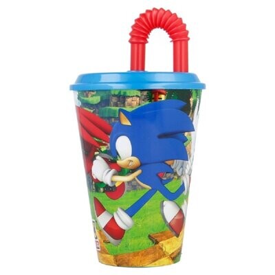 Vaso de plástico con caña, producto reutilizable libre de bpa, de la licencia Sonic, 430ml