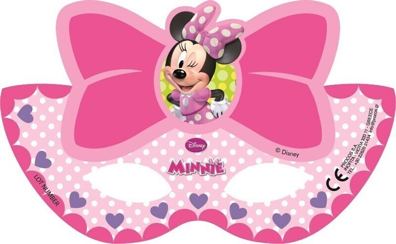 Pack 6 caretas minnie, producto de cartón con bandas elasticas