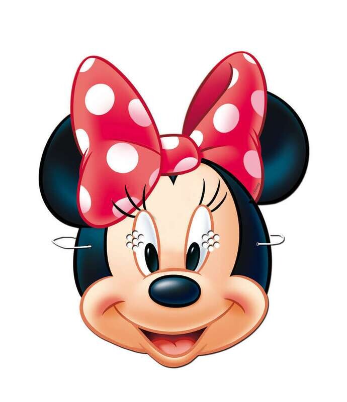 Pack 6 caretas de la licencia oficial de disney, Minnie Mouse, producto de cartón con bandas elasticas