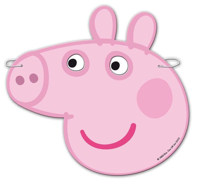 Pack 6 caretas de la licencia oficial Peppa pig, producto de cartón con bandas elasticas