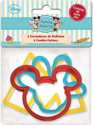 Set 3 Cortadores galletas licencia oficial Disney Mickey Mouse, producto de plastico ideal reposteria
