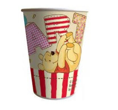 Pack 8 vasos de cartón para fiestas, de la licencia oficial de disney, Winnie the Pooh, capacidad: 200ml