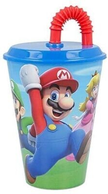 vaso con caña Super Mario, 430ml, producto de plastico libre de BPA