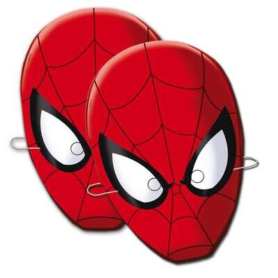 Pack 6 caretas de la licencia oficial de Spiderman, producto de cartón con bandas elasticas