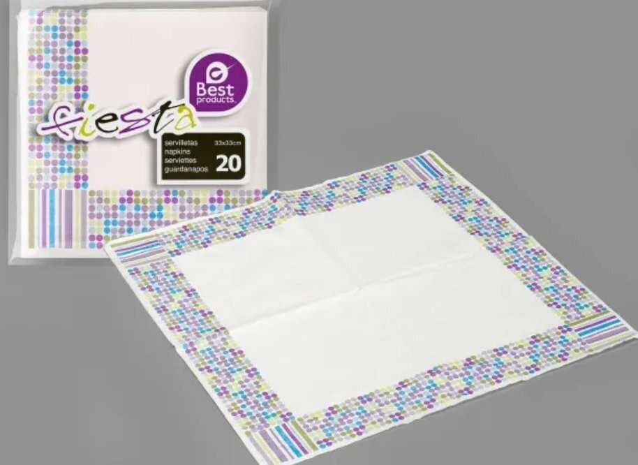 Pack de 20 servilletas de papel para fiestas de cumpleaños, color blanco  con borde de topos