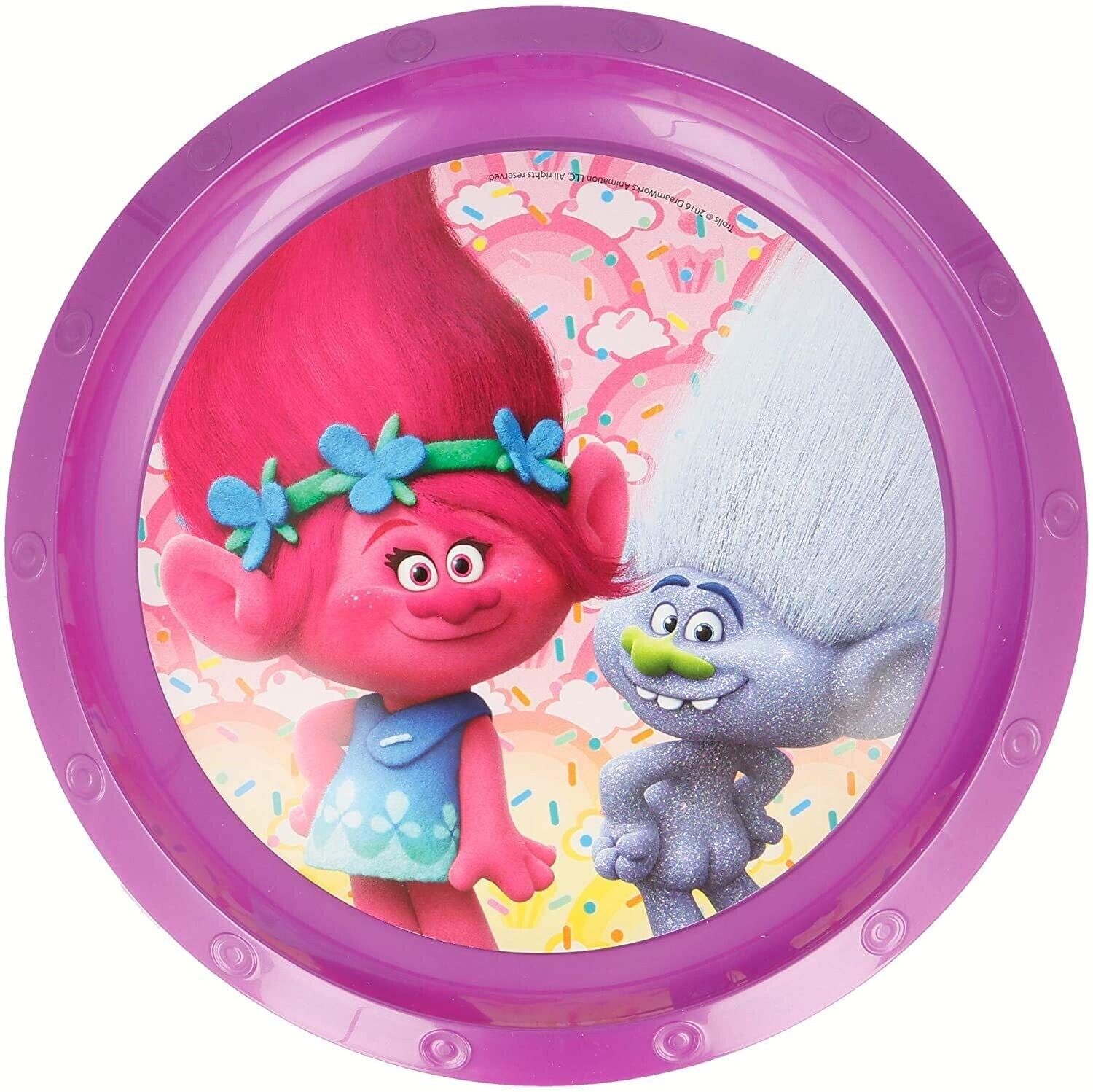 plato reutilizable fiesta Trolls, plastico libre de BPA