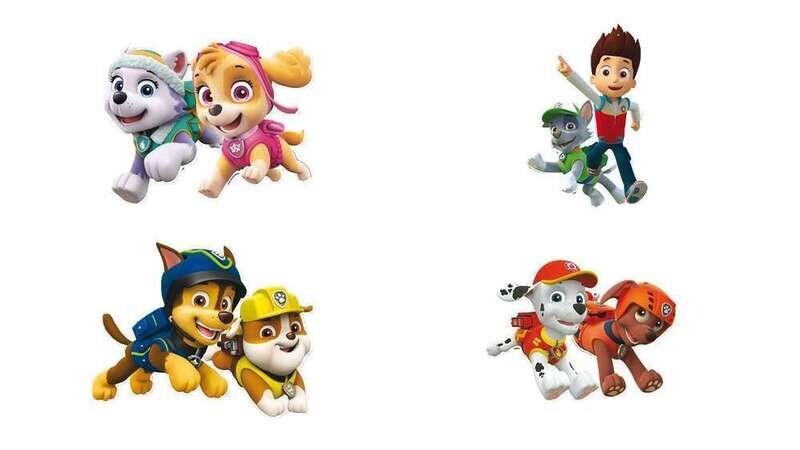 Pack 4 siluetas 30cm de la licencia oficial Patrulla Canina, producto de carton, impresion de alta calidad