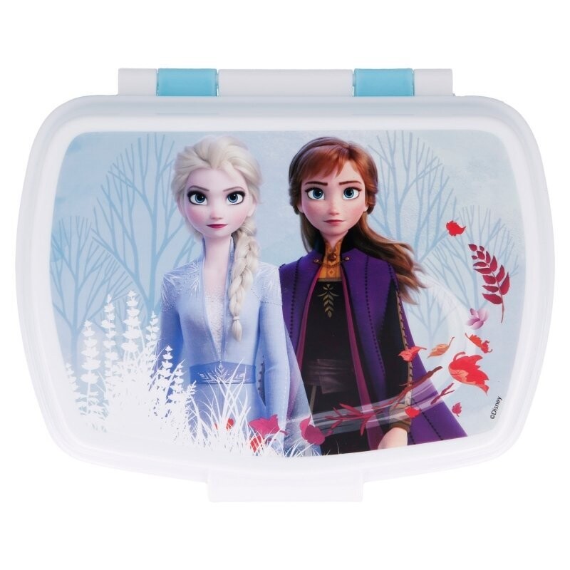 sandwichera rectangular, de la licencia oficial Frozen II, producto de plastico libre de BPA, ideal para llevar el almuerzo