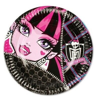 Pack 8 platos de cartón para fiesta, 23cm, Monster High, ideal fiestas de cumpleaños