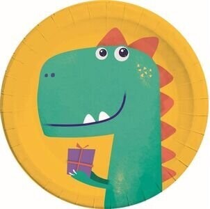 Pack 8 platos de cartón para fiesta, 23cm Dinosaurios, ideal fiestas de cumpleaños