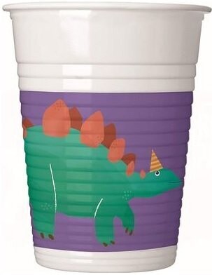 Pack de 8 vasos fiesta, diseño Dinosaurios, producto de plastico, capacidad: 200ml