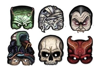 Pack 6 caretas Monsters halloween, producto de cartón con bandas elasticas, impresion de alta calidad