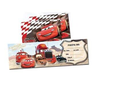 pack 6 invitaciones de la licencia oficial disney Cars, ideal para cumpleaños, producto de carton
