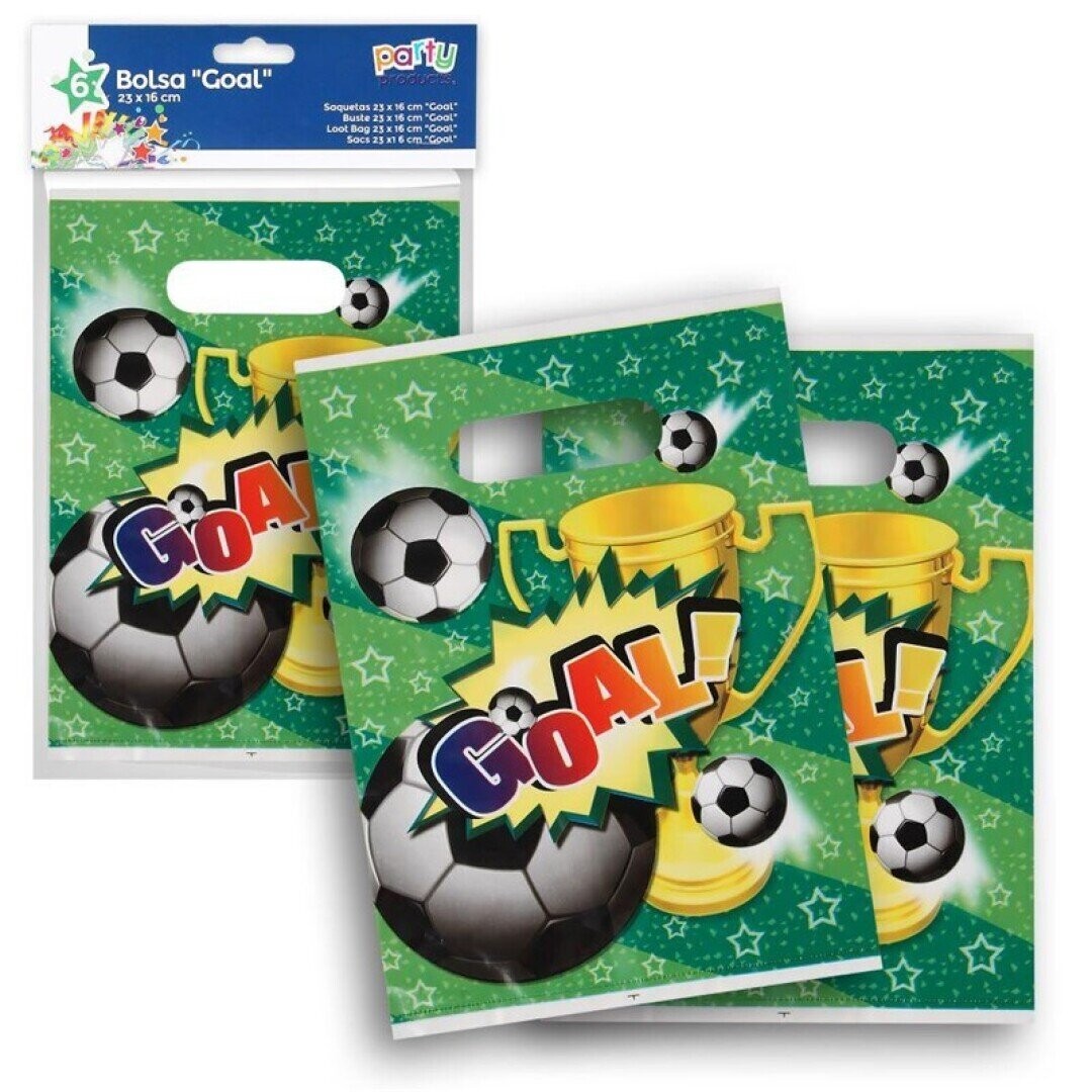 Pack 6 party bags Futbol, 16x23cm, ideal para chuches