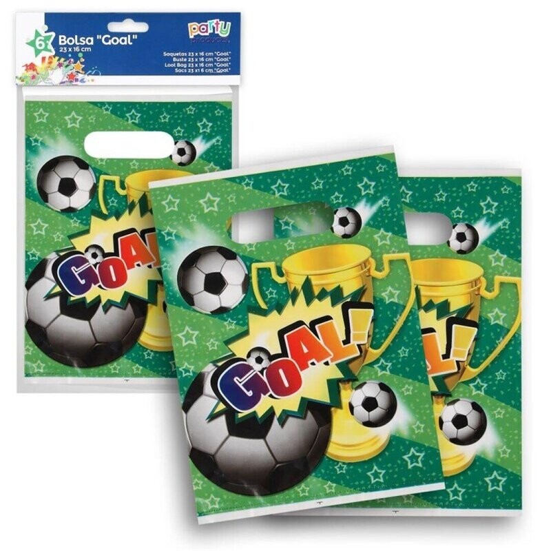 Pack 6 party bags Futbol, 16x23cm, ideal para chuches
