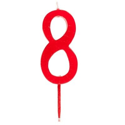 Vela cumpleaños número 8 roja, medidas: 8x50x25 mm
