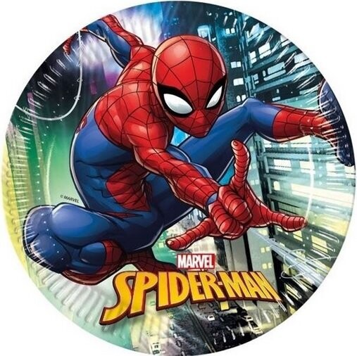 Pack 8 platos de cartón para fiesta, Spiderman 23cm, ideal fiestas de cumpleaños