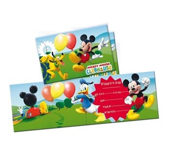pack 6 invitaciones de la licencia oficial disney Mickey Mouse, ideal para cumpleaños