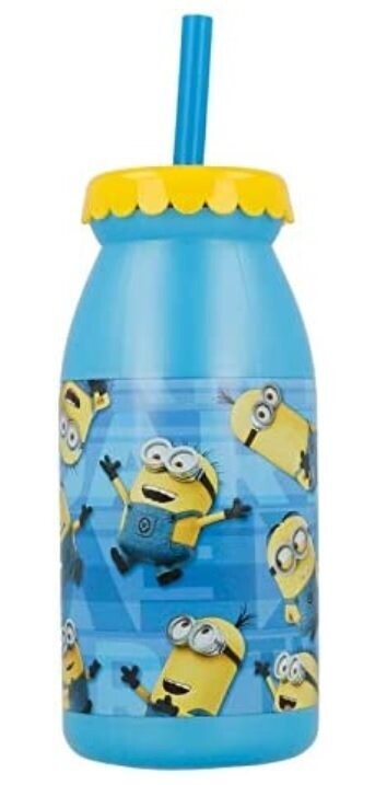 Vaso estilo botella de leche con pajita Minions, producto de plastico libre de BPA