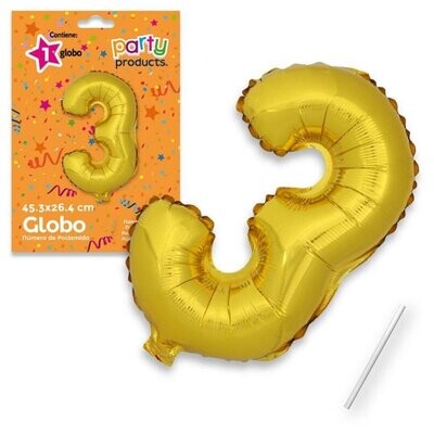 Globo Nº3 poliamida metalizado color oro + tubito