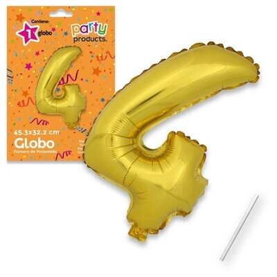 Globo Nº4 poliamida metalizado color oro + tubito