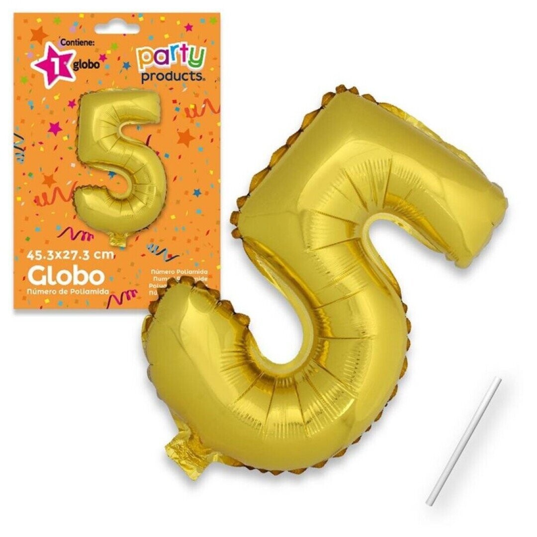 Globo Nº5 poliamida metalizado color oro + tubito