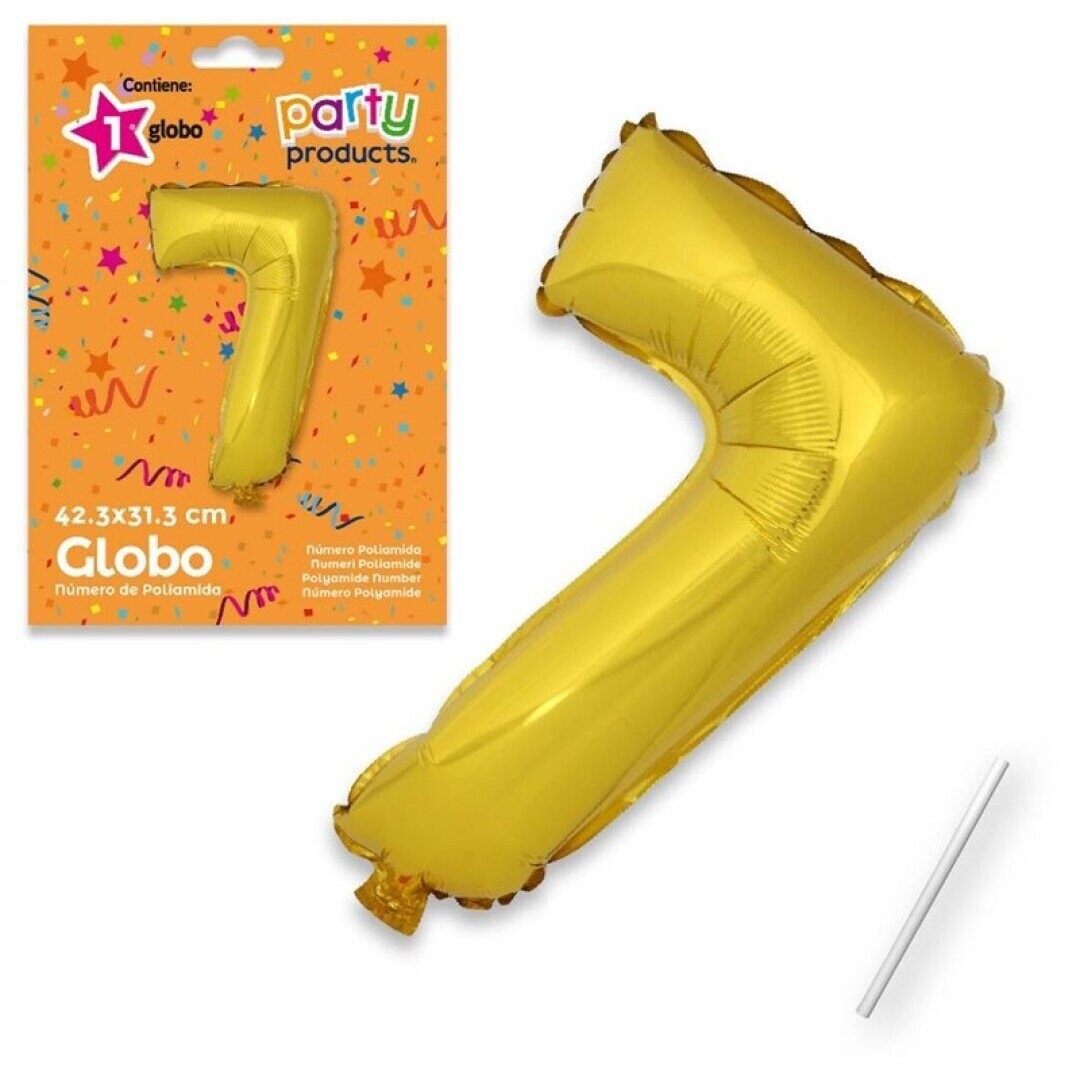 Globo Nº7 poliamida metalizado color oro + tubito
