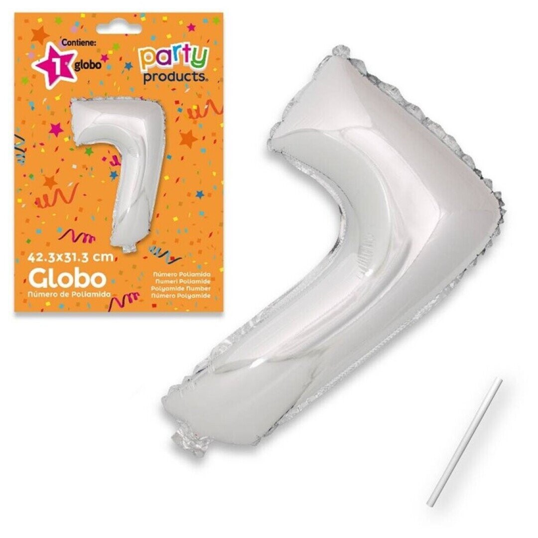 Globo Nº7 poliamida metalizado color plata + tubito