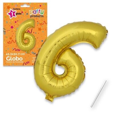 Globo Nº6 poliamida metalizado color oro + tubito
