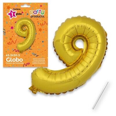 Globo Nº9 poliamida metalizado color oro + tubito