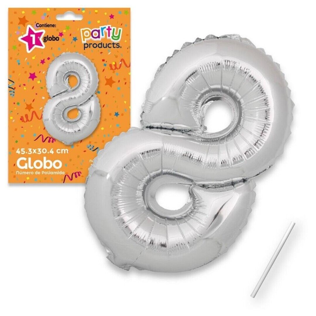 Globo Nº8 poliamida metalizado color plata + tubito