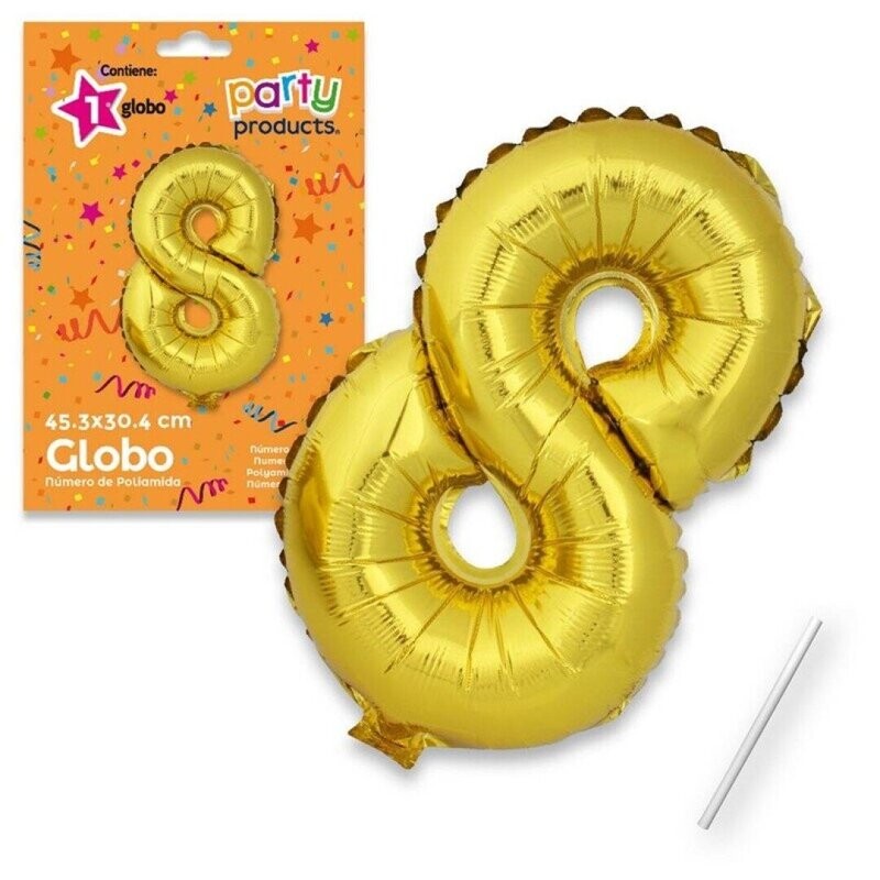Globo Nº8 poliamida metalizado color oro + tubito