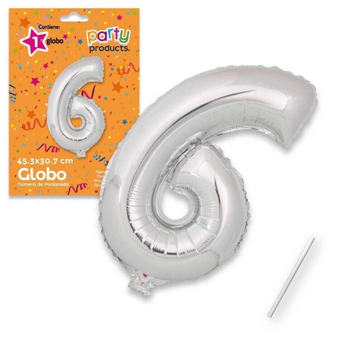 Globo Nº6 poliamida metalizado color plata + tubito