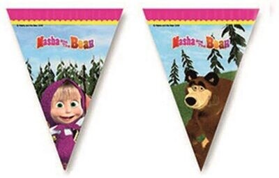 Lineal de banderines de la licencia oficial de Masha y el oso, 9 banderines, longitud 2,3mt, producto de plastico