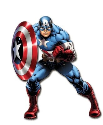 Silueta articulada de carton 120cm, licencia oficial marvel Capitan America, ideal para decorar fiestas de cumpleaños