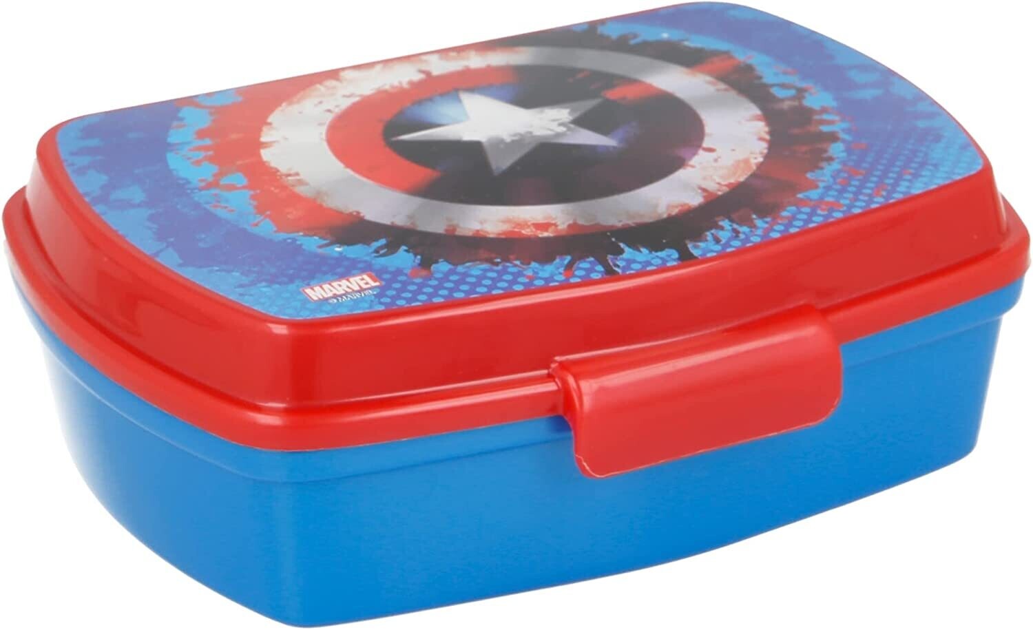 Sandwichera rectangular de la licencia oficial Marvel, Capitan America, producto de plástico resistente, ideal para llevar el almuerzo