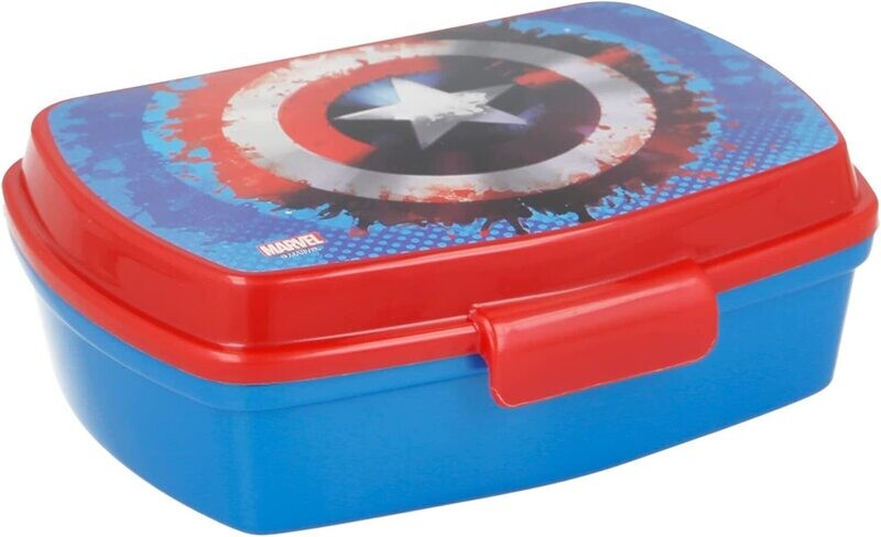 Sandwichera rectangular de la licencia oficial Marvel, Capitan America, producto de plástico resistente, ideal para llevar el almuerzo