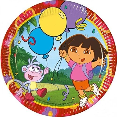 Pack de 10 platos de cartón para fiesta, 23cm DORA, ideal fiestas de cumpleaños