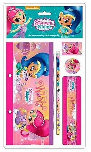 set papeleria 5pz Shimmer and Shineportatodo, lapiz, goma, regla y sacapuntas