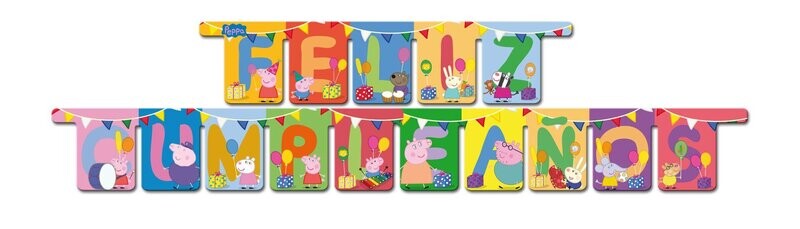 Guirnalda feliz cumpleaños de la licencia oficial Peppa pig, producto de carton