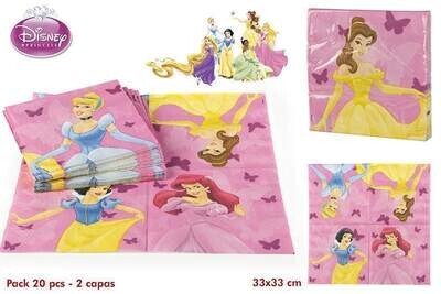 Pack de 20 servilletas de papel para fiestas de cumpleaños, doble hoja, de la licencia disney princesas, 33x33cm