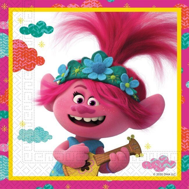 20 servilletas de papel 33x33cm trolls, ideal para cumpleaños