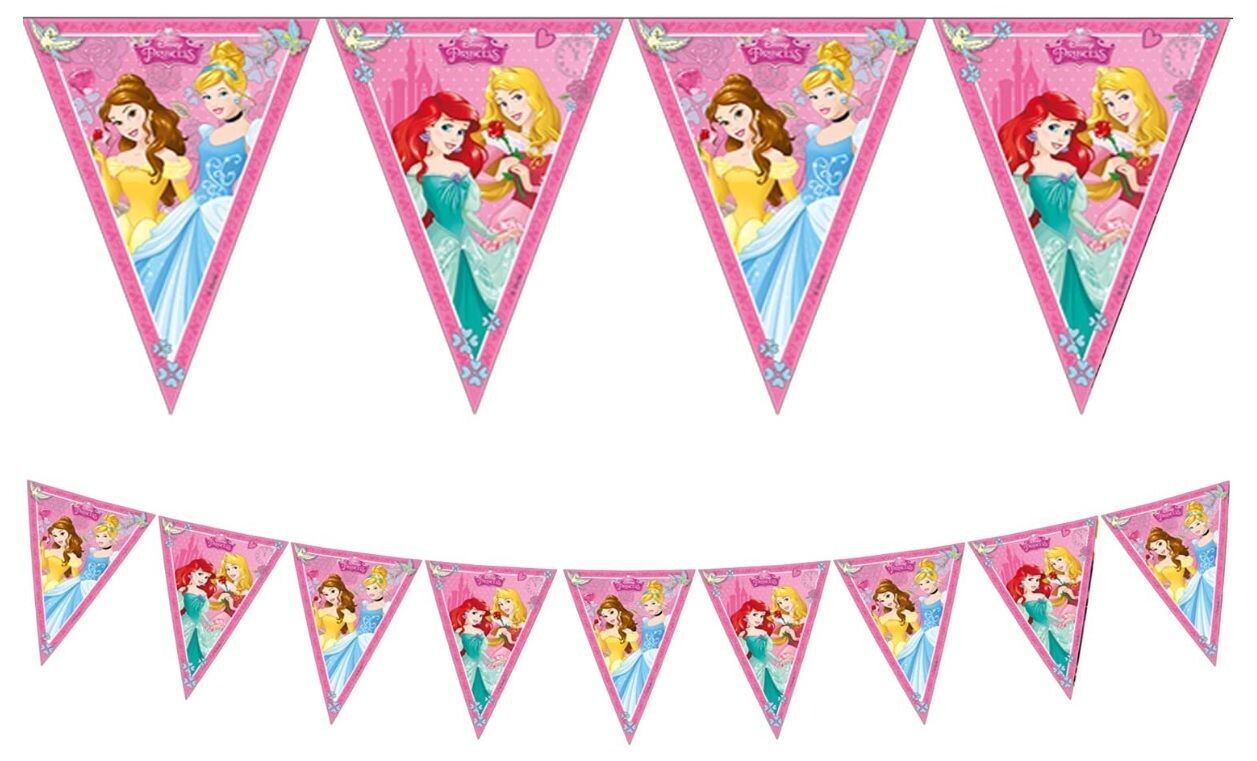 Lineal de Banderines licencia oficial de Disney Princesas, 9 banderines, longitud 2,3mt