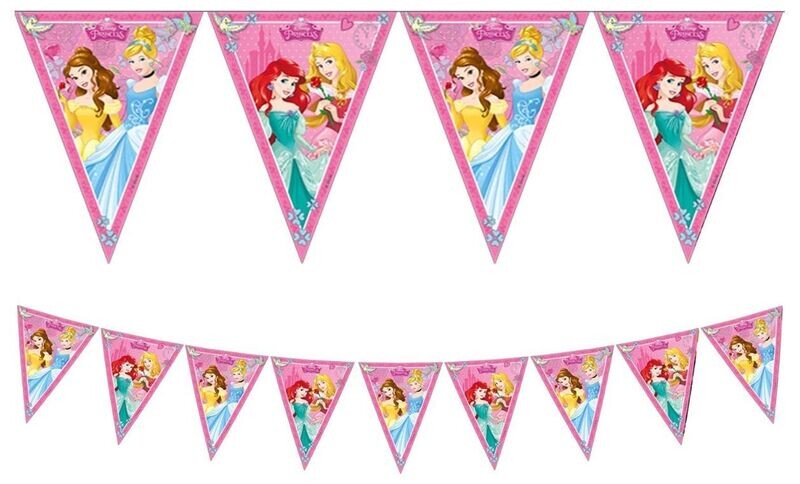 Lineal de Banderines licencia oficial de Disney Princesas, 9 banderines, longitud 2,3mt
