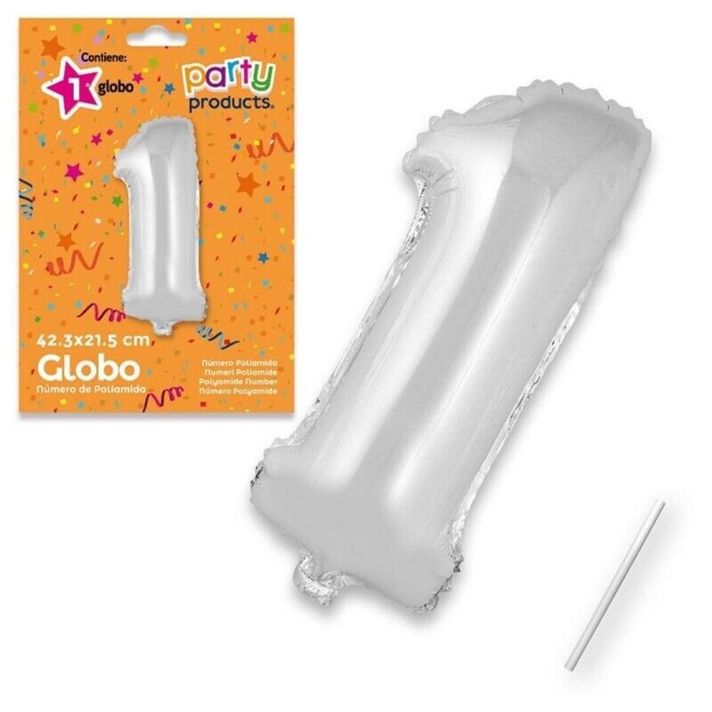 Globo Nº1 poliamida metalizado color plata + tubito