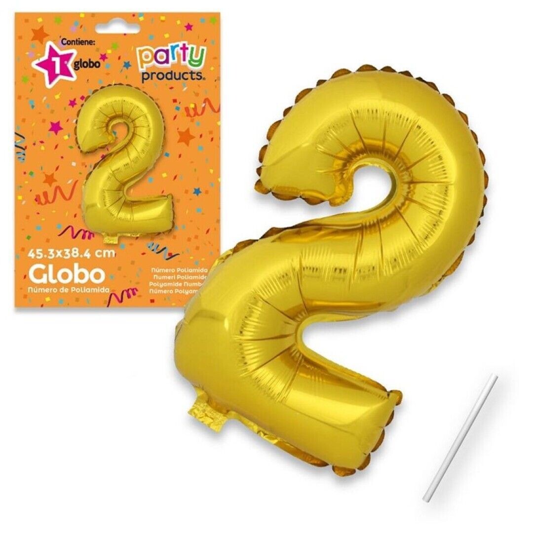 Globo Nº2 poliamida metalizado color oro + tubito