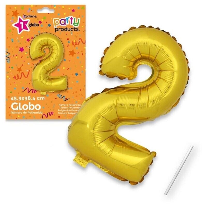 Globo Nº2 poliamida metalizado color oro + tubito